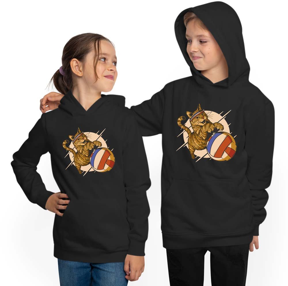 Children's Hooded Sweatshirt Hoodie - Cat Playing Volleyball i121